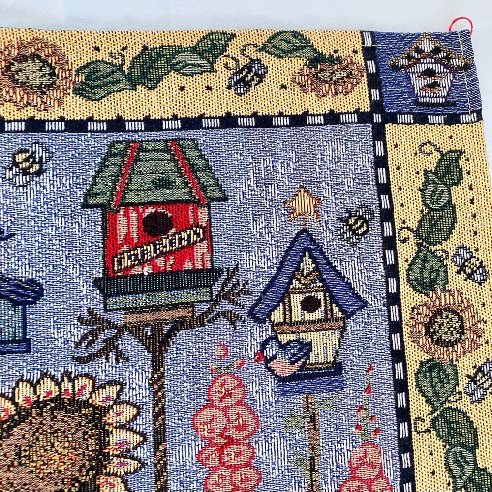 tapestry placemat birdhouses sunflowers and bees themed single mat rectangular - Picture 4 of 10